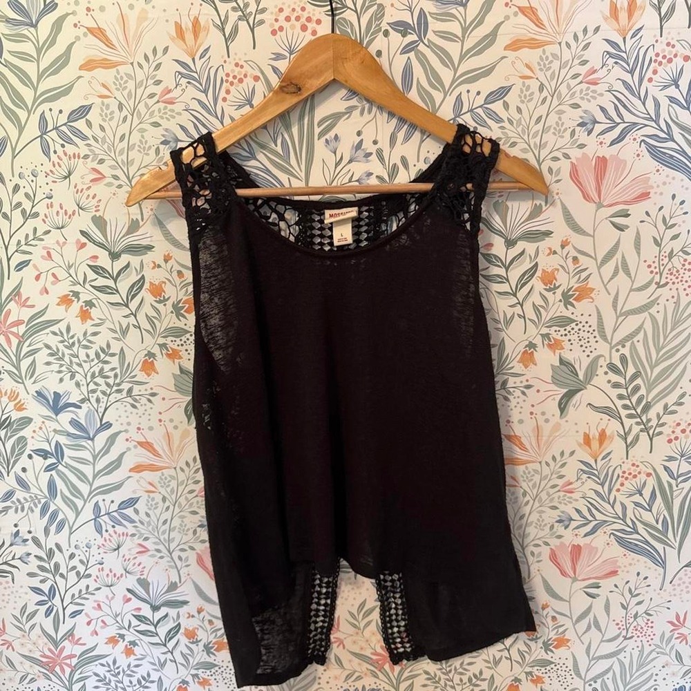 Mossimo Black Crochet Knit Open Back Tank Top